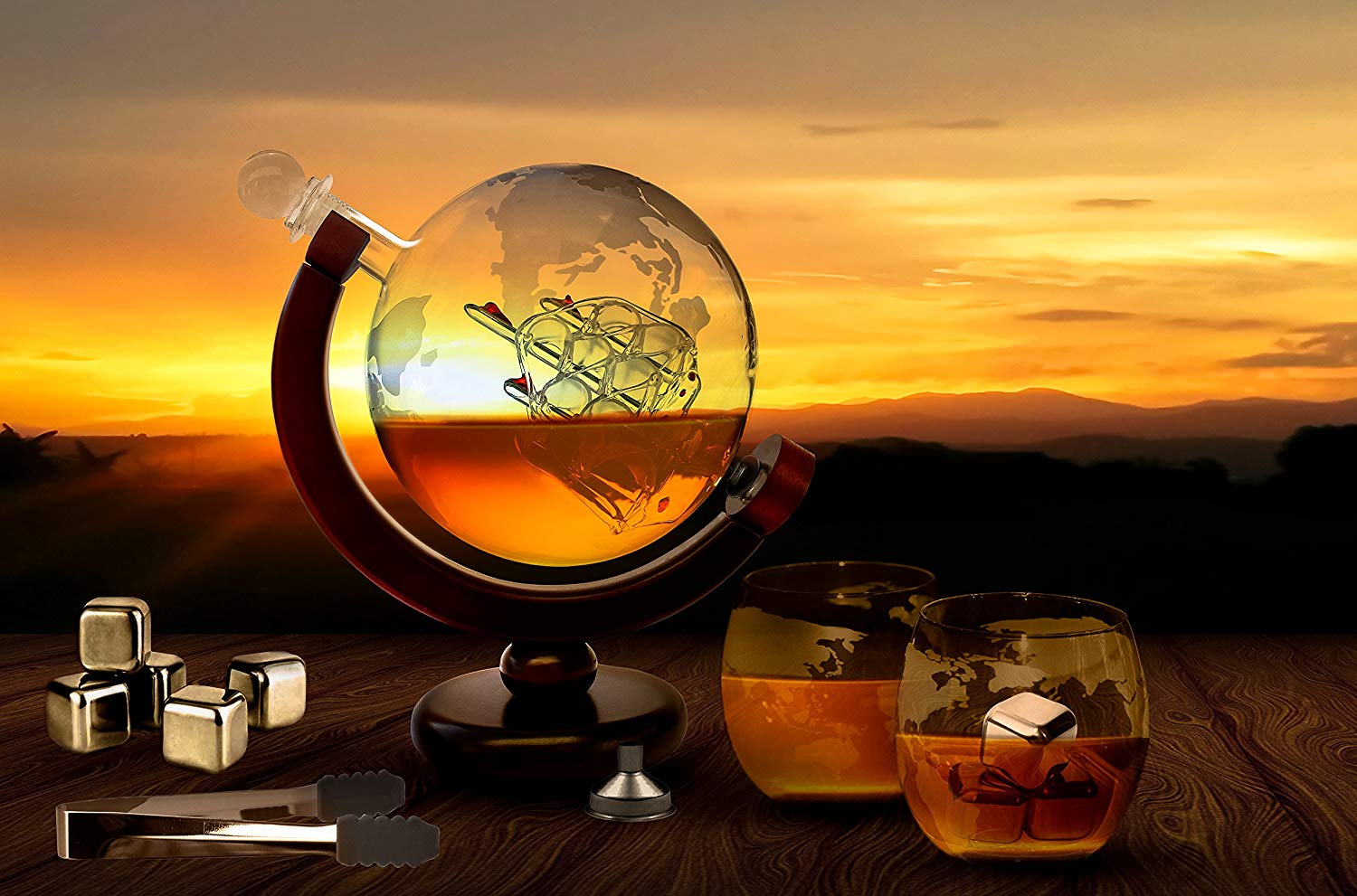 Etched Globe Liquor Decanter