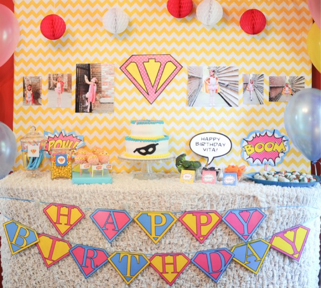 Vintage Girlie Superhero Party-Girls-Birthday-Party-Ideas