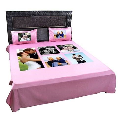 Personalized Photo Collage Double Bed Sheet And Pillow Cover