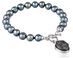 Honora Cultured Freshwater ‘Rock Star’ Pearl and Agate Black Bracelet
