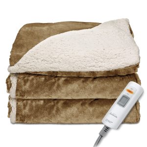 Sunbeam Reversible Sherpa Throw Blanket with Controller