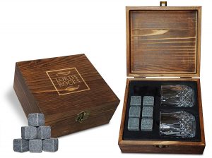 Whiskey stones in a wooden box 