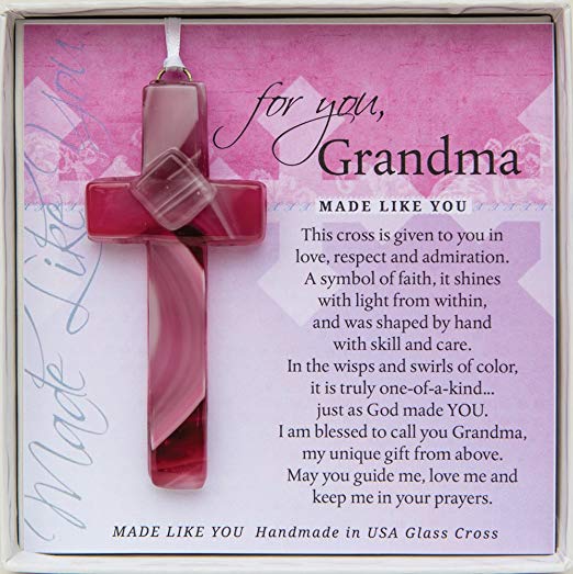 Handmade glass cross with grandma poem