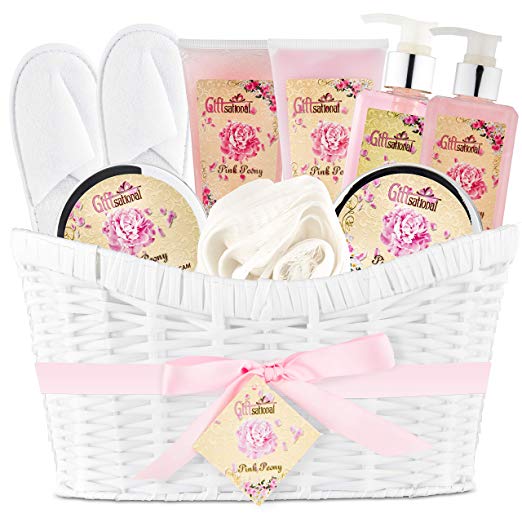 Pink Peony spa bath gift basket set