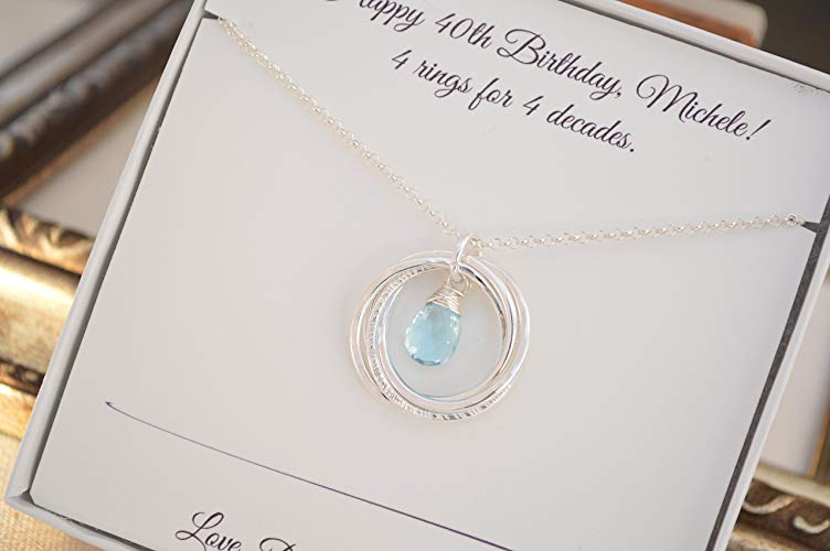 4 rings blue topaz necklace