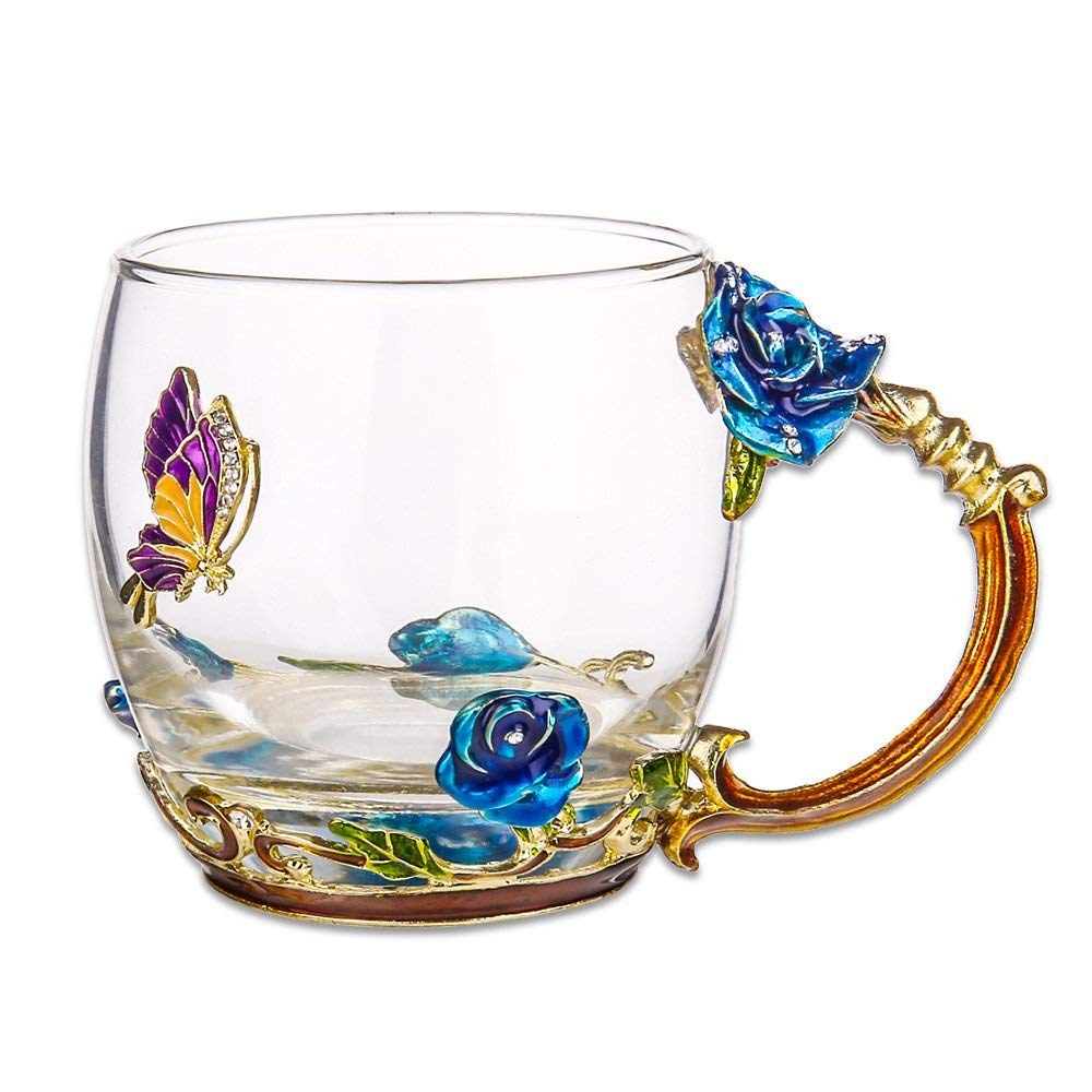  TIANG flower glass tea mug